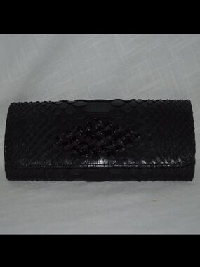 NWOT Ted Rossi Black Python Snakeskin w/ Beaded Detail Small Clutch